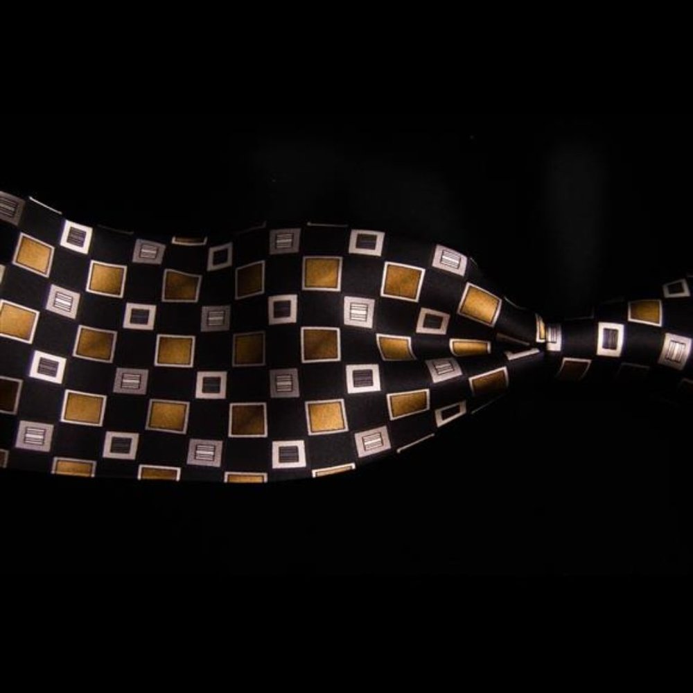 Alexander Julian Colours - Men's Black & Gold Square Silk Neck Tie 3.5"W x 59"L